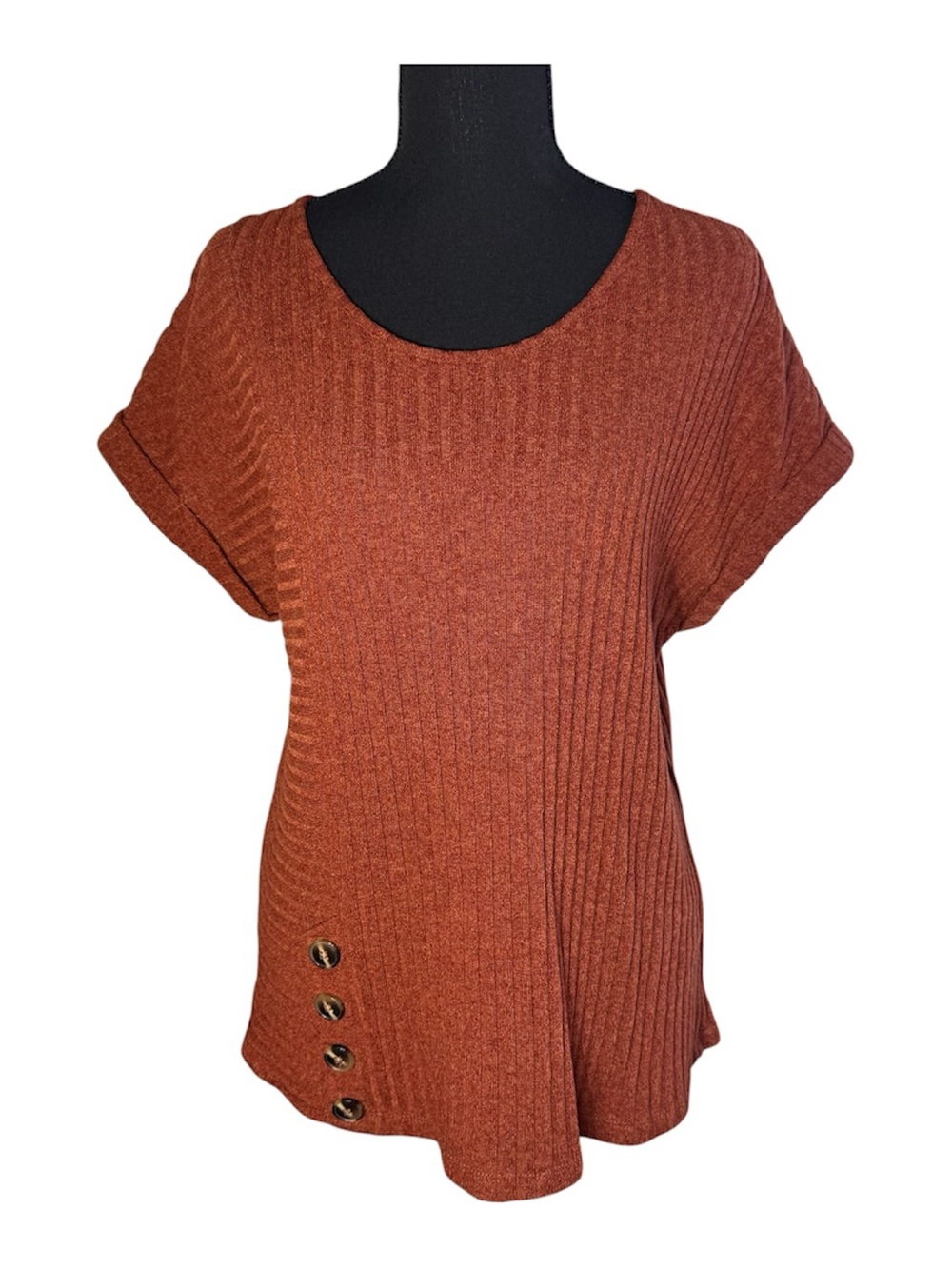 Parallel Skies Ribbed Knit Top women’s size XL Rust Brown Short Sleeve